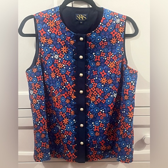 SSYS Sleeveless Everly Scallop Trim Top In Royal Ditsy Floral - Picture 3 of 8